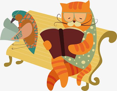 矢量图坐在椅子上看书的猫咪