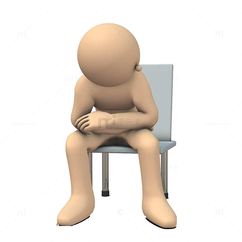坐在椅子上卡通3D小人沮丧无奈