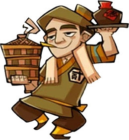 手绘插画白酒人物买酒店小二