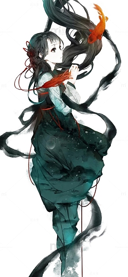 古风少女金鱼素材