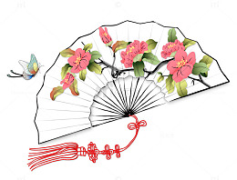 中国风鲜花蝴蝶纸扇