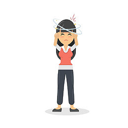 卡通头痛的女人