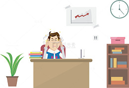卡通手绘加班工作场景