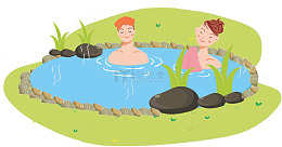 日本温泉插画卡通海报设计