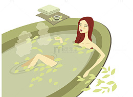时尚矢量插图女孩浴池泡澡