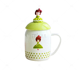 可爱卡通马克杯带盖勺