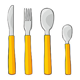 卡通手绘插图西餐餐具刀叉勺