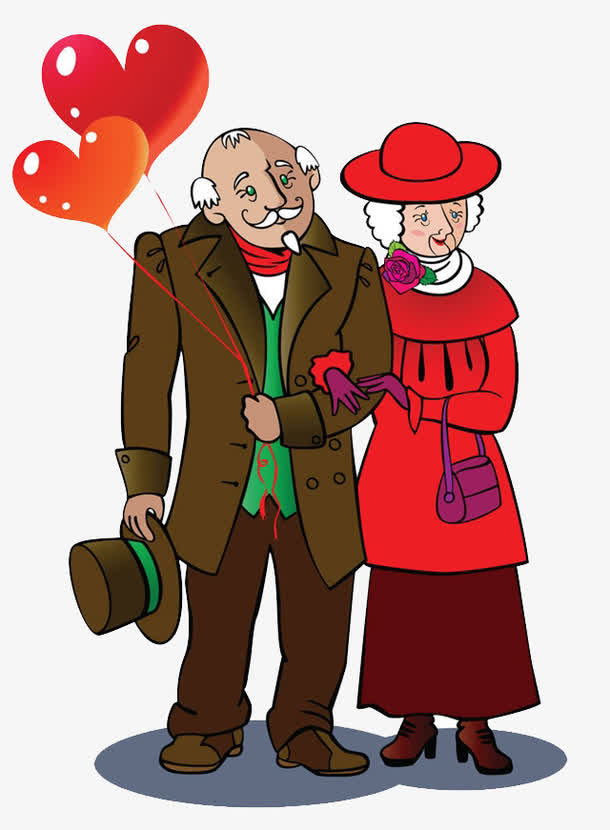 免抠卡通携手相依的老人