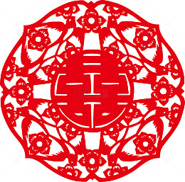 圆形囍字剪纸素材图