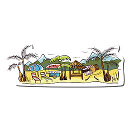 彩色手绘线稿椰子树度假元素