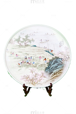 人物山水图古代瓷盘