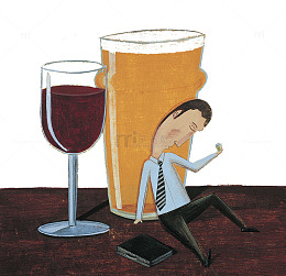 卡通装饰插画喝醉酒的商务男人