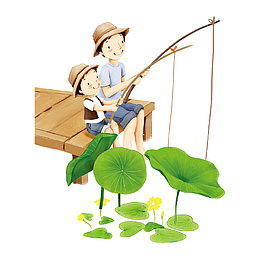 扁平相亲相爱的父子两在钓鱼