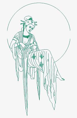 手绘线描嫦娥彩绘