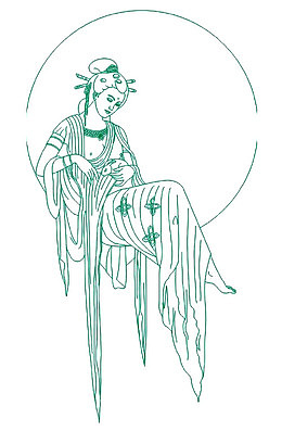手绘线描嫦娥彩绘