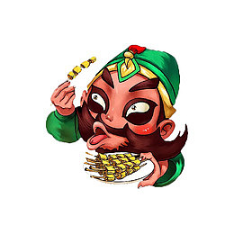 卡通三国辣条关羽吃辣串插画免抠