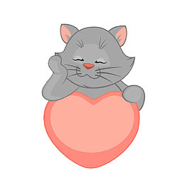趴着心形上面托腮的小猫