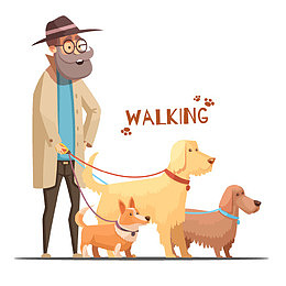 遛狗的时尚老头卡通图