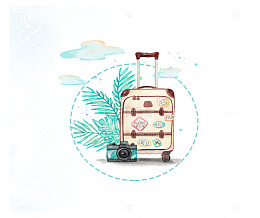 免抠卡通手绘春季旅行箱