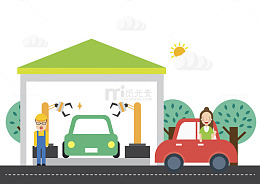 卡通创意修车厂免抠图