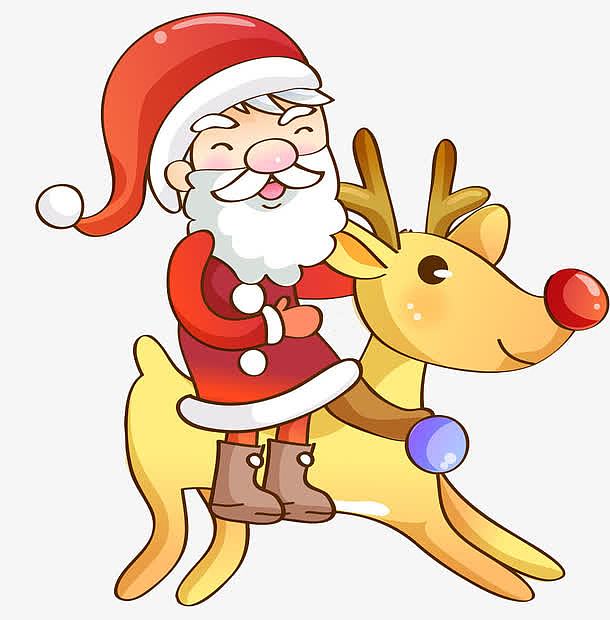 卡通骑着小鹿的圣诞老人