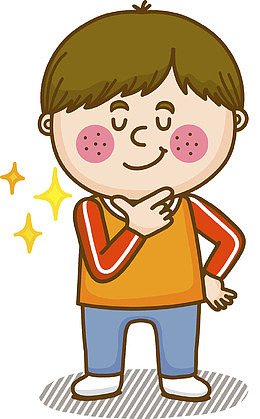 手托下巴的卡通男孩