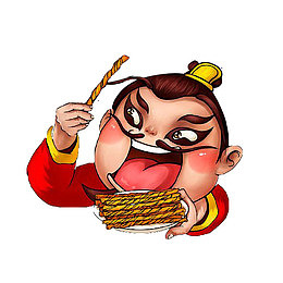 卡通三国刘备吃辣条包装设计免抠