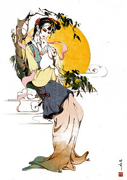 嫦娥与玉兔精美插画