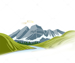 绿色卡通高山流水免抠