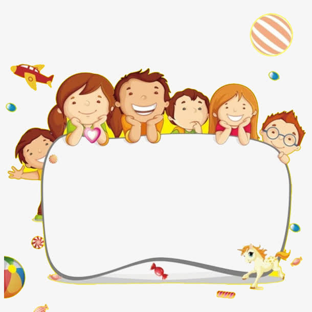 卡通画板和一群小孩素材
