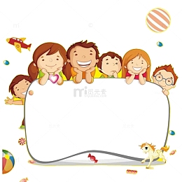 卡通画板和一群小孩素材