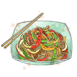手绘海鲜蔬菜面