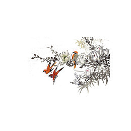 水墨树枝和小鸟