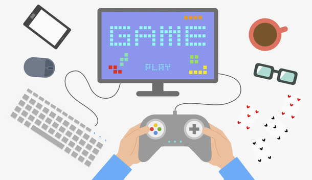 卡通打游戏场景免抠图