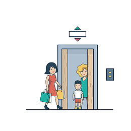 矢量手绘创意电梯场景