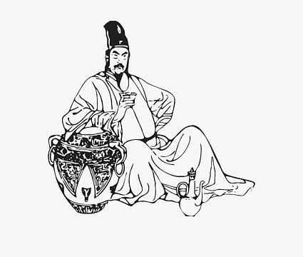 手绘黑色喝酒古风人物