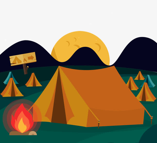 卡通手绘篝火晚会野营