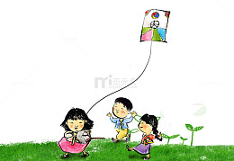 小清新唯美春季放风筝背景模板
