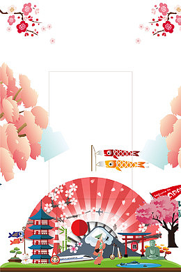 红色日本装饰背景免抠