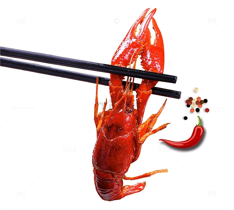 免抠筷子夹着红色小龙虾
