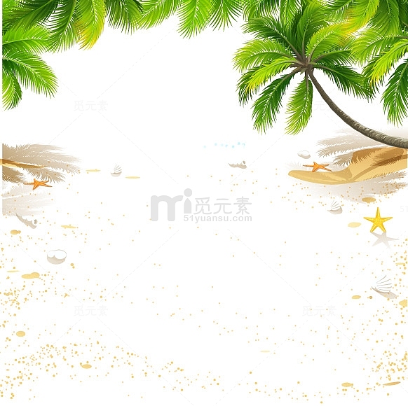 黄色流沙沙滩海星椰树背景