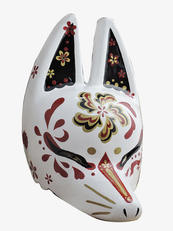 白底梅纹和风狐狸面具