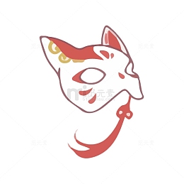 手绘插画风白色狐狸面具