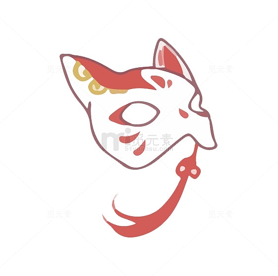 手绘插画风白色狐狸面具