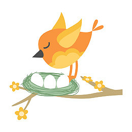 鸟妈妈和鸟蛋手绘图