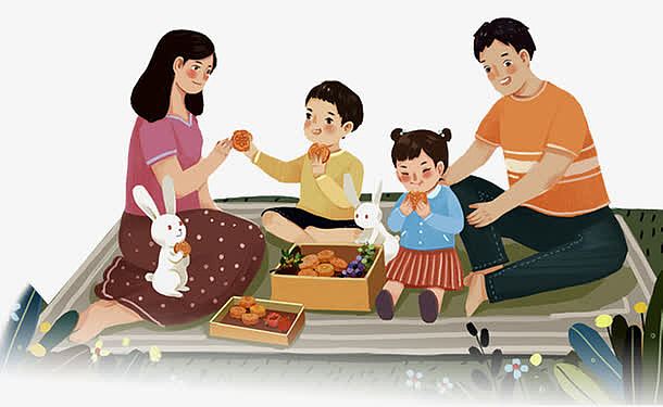 中秋节全家团聚卡通图案