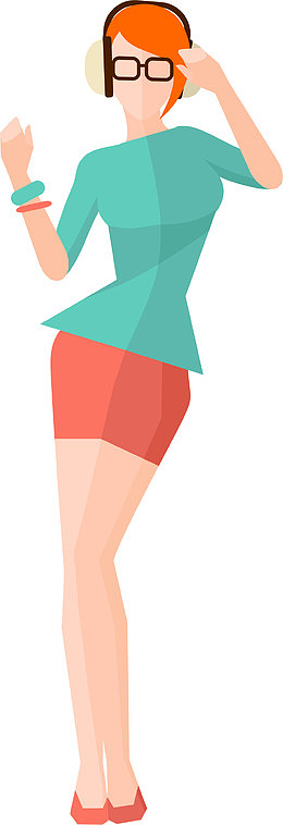 戴着耳机的女人插画