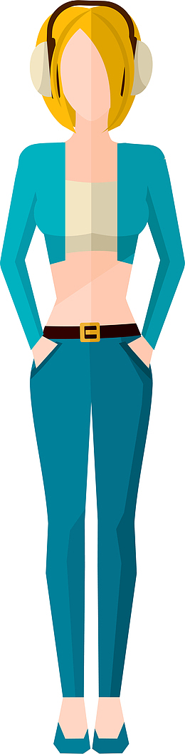 戴着耳机的美丽女人插画