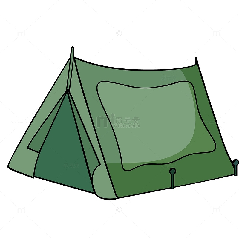 卡通手绘绿色帐篷设计