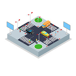 城市交通路口立体3D地标建筑矢